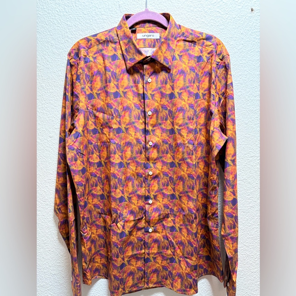 Ungaro Vibrant Orange and Purple Button-Up Shirt